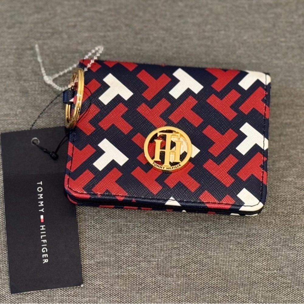 Tommy Hilfiger Red, White, and Blue Patterned Keychain Wallet